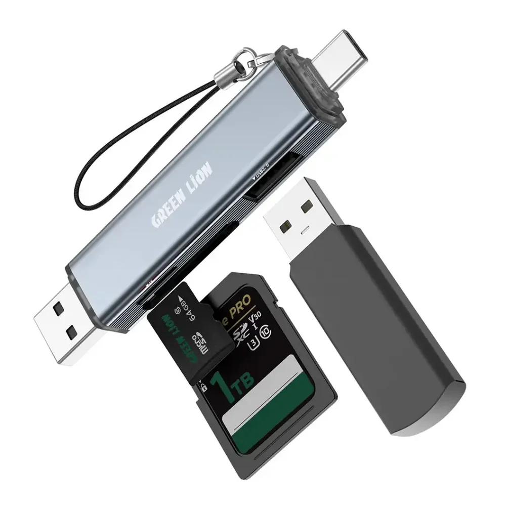 Green Lion 3-in-1 Card Reader with USB-C & USB-A Connectivity