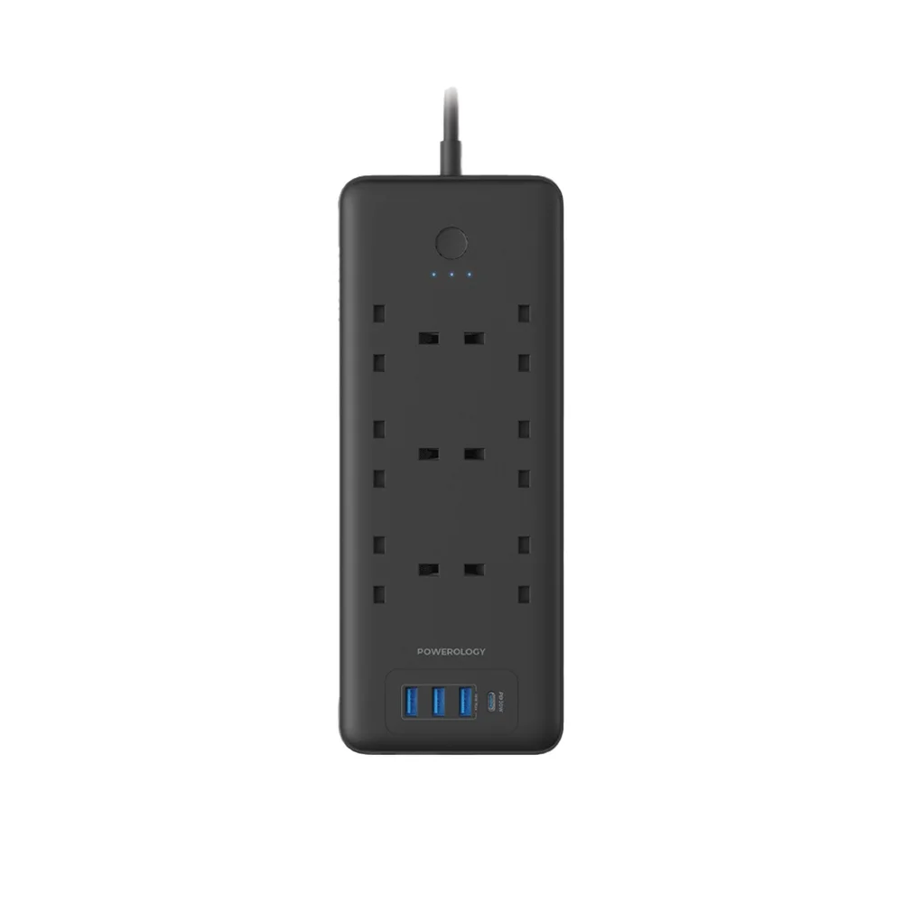 Powerology 48W 6AC 1x PD USB-C and 3x QC USB-A Power Strip UK