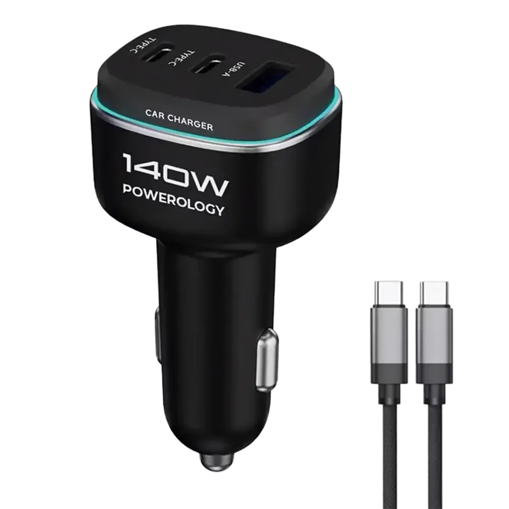 Powerology 140W Triple-Port High-Power Car Charger – PD 65W + QC 30W