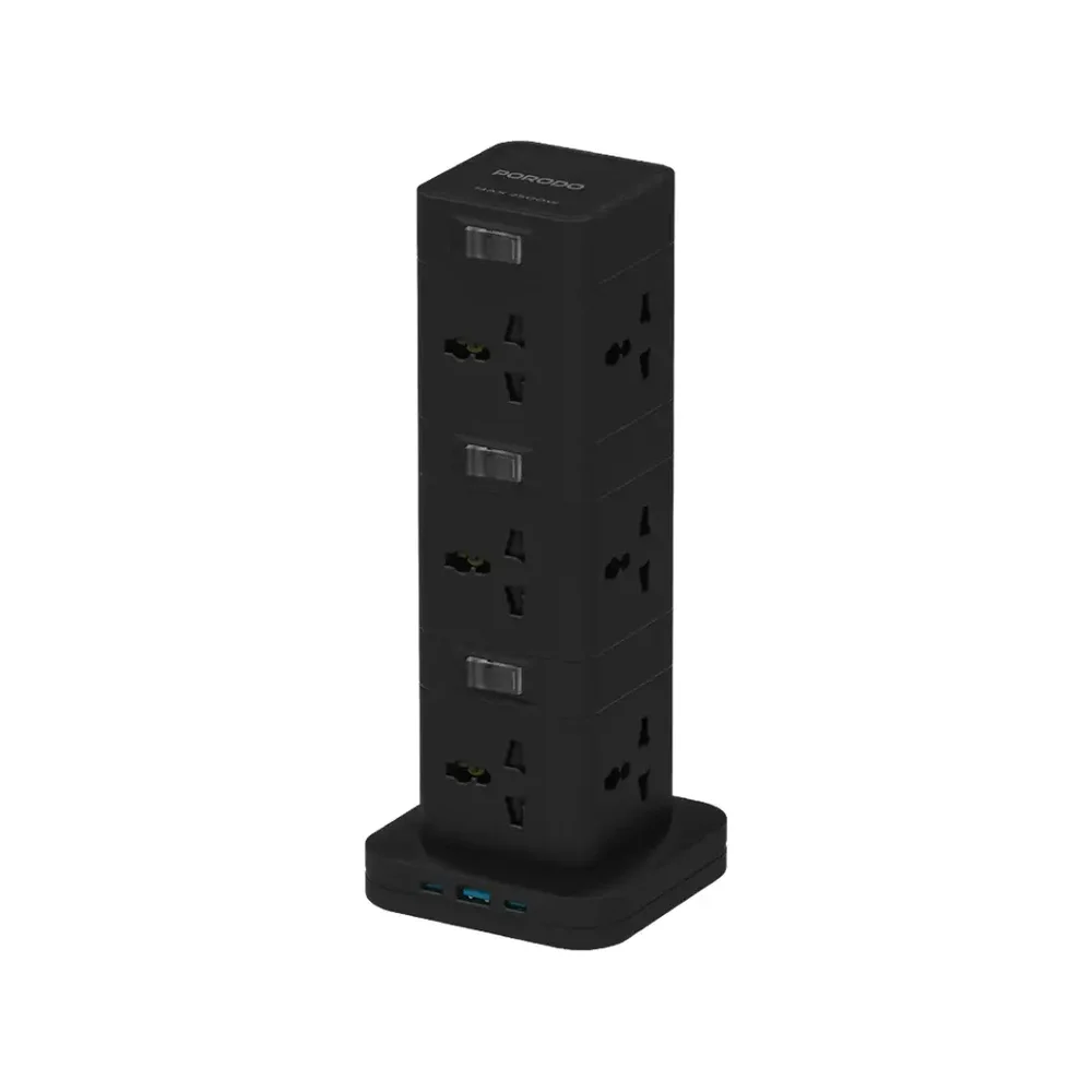 Porodo Three-Story 12AC Power Hub – USB-C PD & Quick Charge 3.0