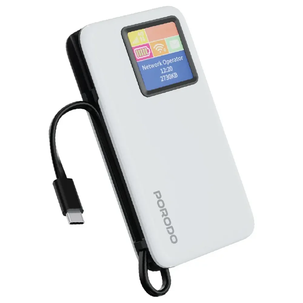 Porodo 4G LTE Wi-Fi 6 Pocket Router with 10,000mAh Power Bank