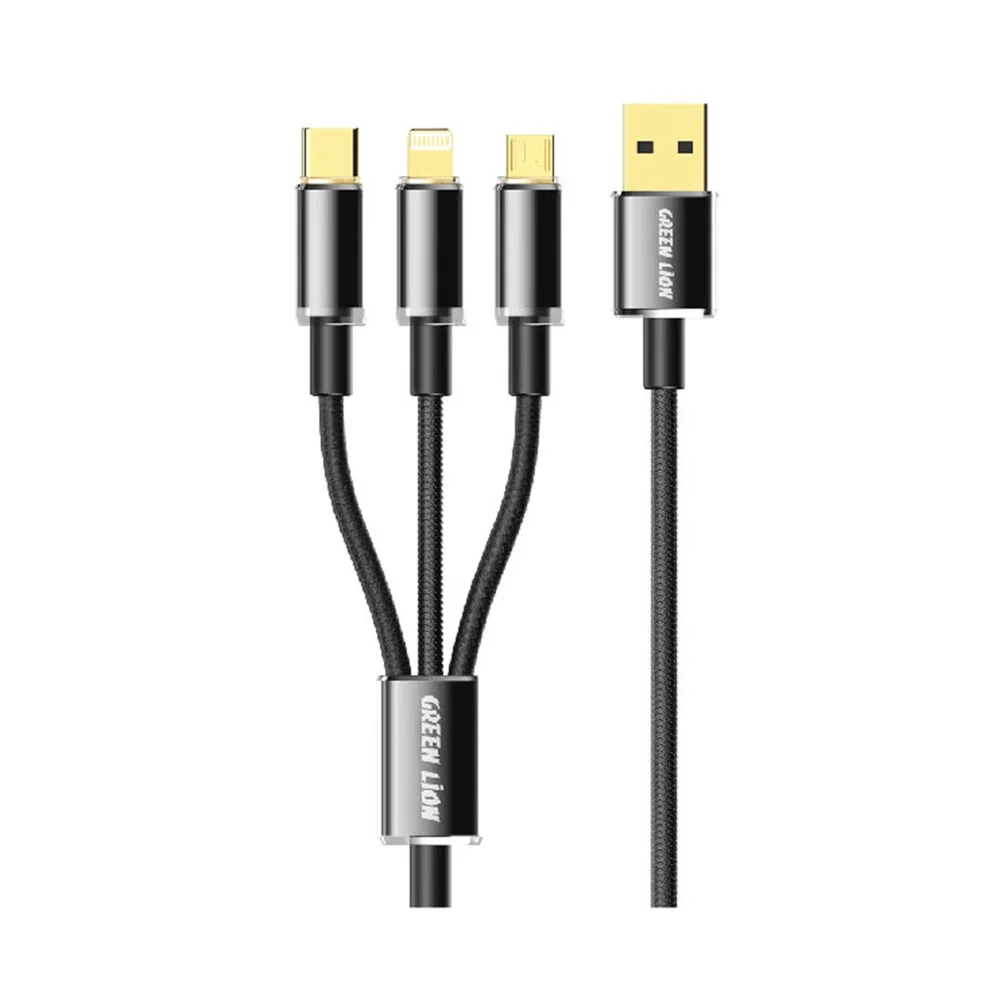 Green Lion Transparent 3 in 1 Braided Cable ( USB-C / Lightning / Micro )