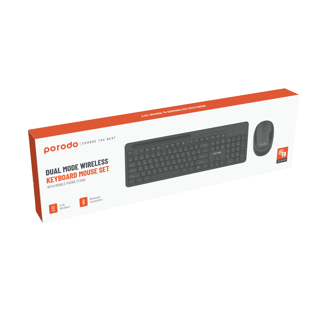 Porodo Dual Mode Wireless Keyboard Mouse Set