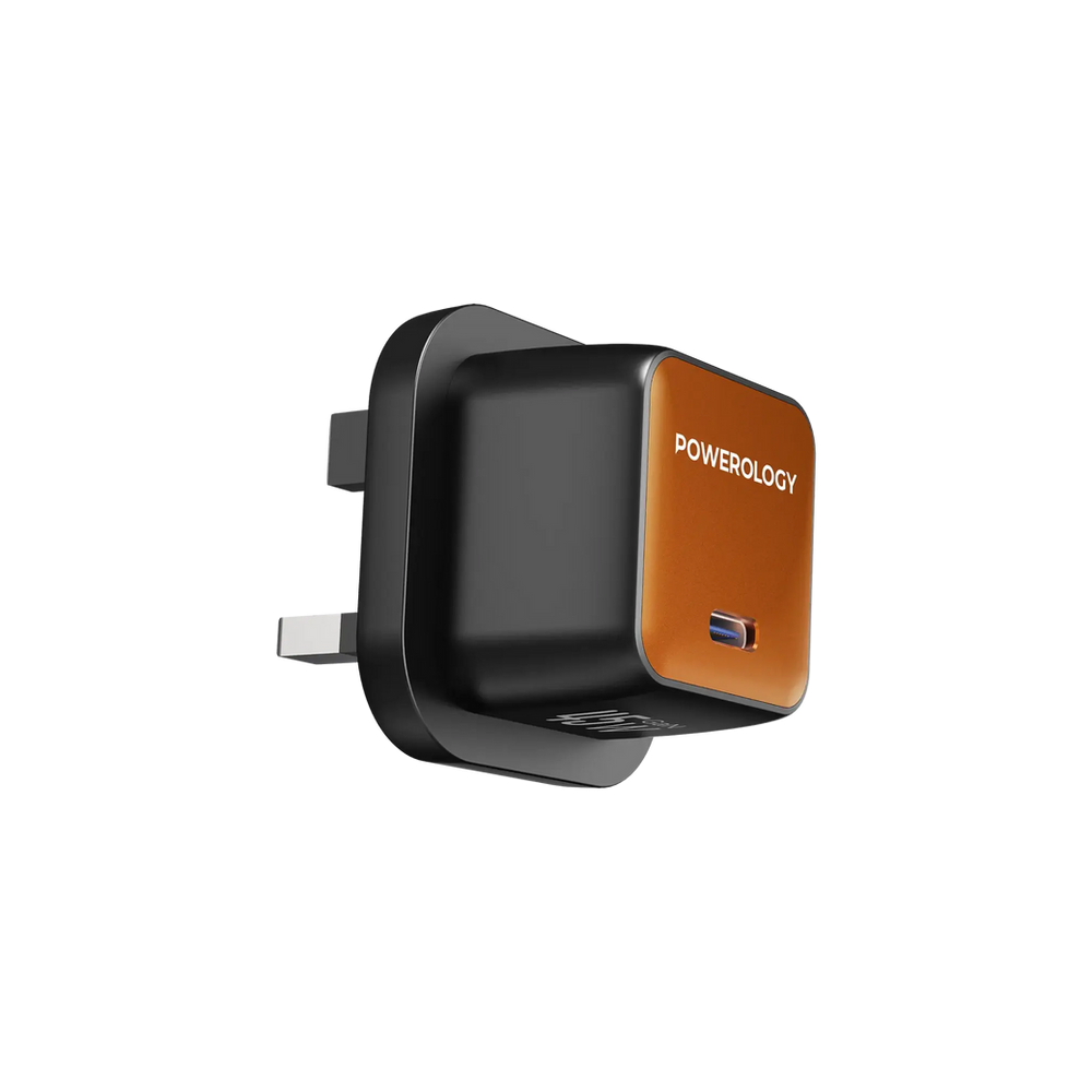 Powerology QX 45W Pocket-Sized GaN Adapter (UK 3-Pin) with Typce C Cable