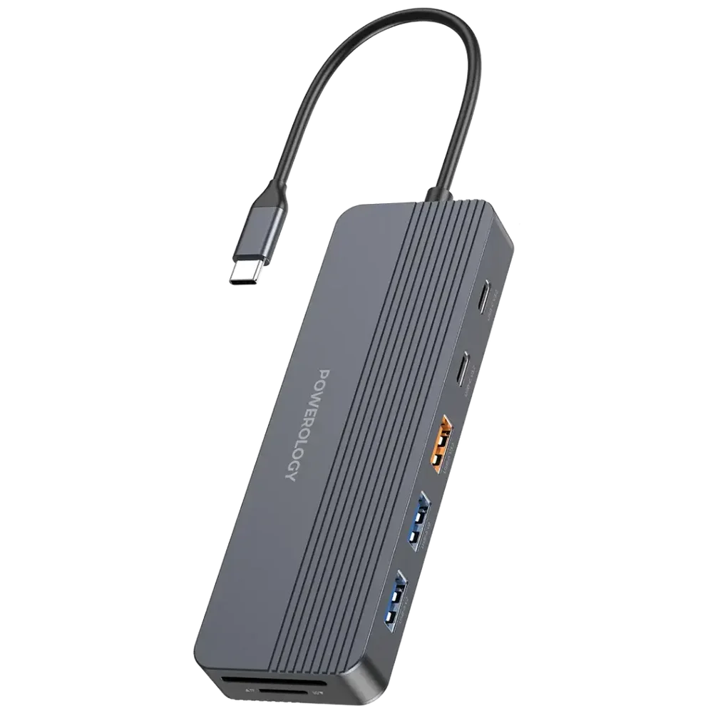 Powerology 12-in-1 Dual HDMI & DP 4K USB-C Hub with Ethernet