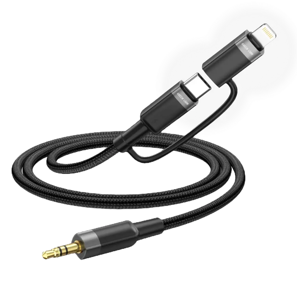 Green Lion 2-in-1 Audio Cable 1M USB-C / Lightning to 3.5mm AUX