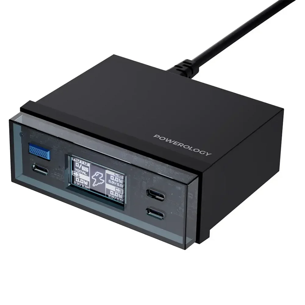 Powerology Power Hub Desktop Charging Station – 65W (3 USB-C PD + QC 3.0)