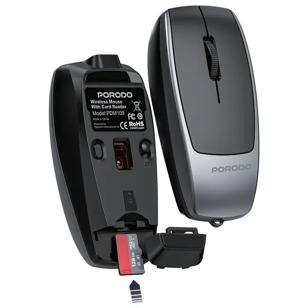 Porodo 1600DPI Wireless Mini Mouse with Card Reader
