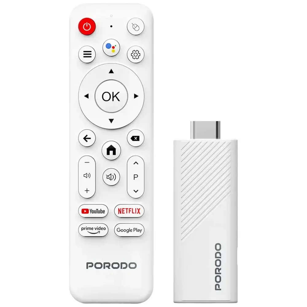 Porodo 4K Android Smart Streaming TV Stick – Android 14, HDMI, 4K @60fps