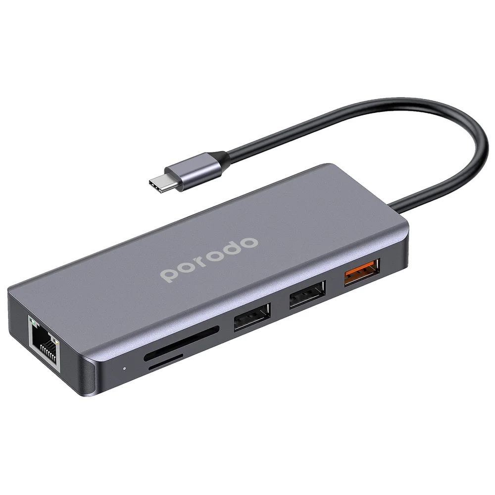 Porodo 9in1 4K HDMI Ethernet USB-C Hub