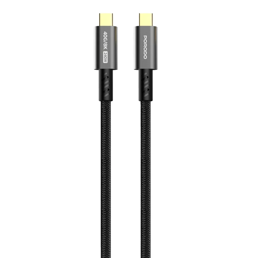 Porodo Woven USB-C to USB-C Cable – 240W, 40Gbps, 8K @60Hz – 1.8M (Black)