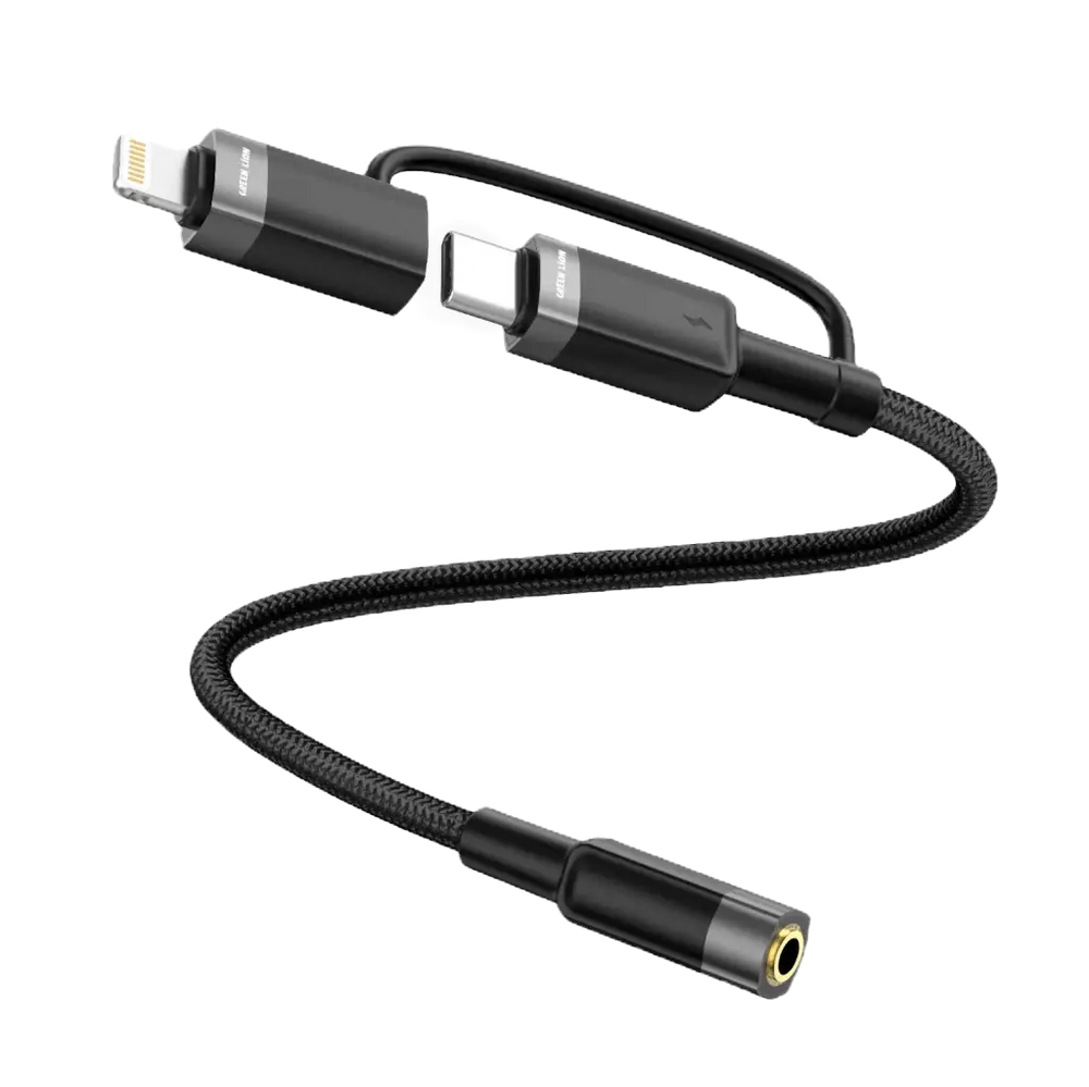 Green Lion 2-in-1 Audio Cable 12cm USB-C / Lightning to 3.5mm Jack