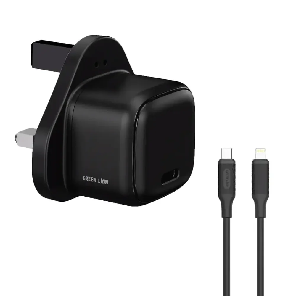 Green Lion Nexio 20W UK Wall Charger with USB-C to Lightning Cable