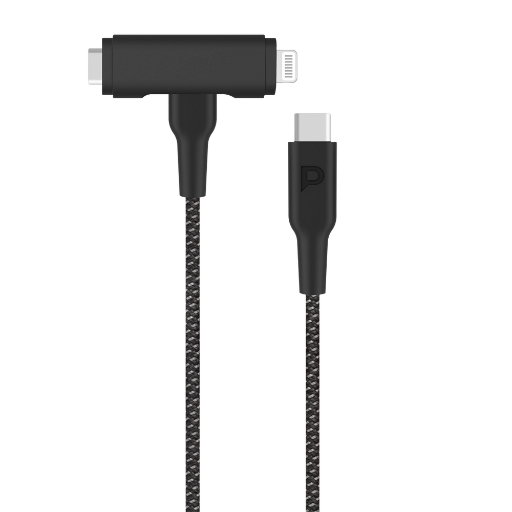Powerology Braided USB-C to USB-C + Lightning Data & Fast Charge 1.2m/4ft