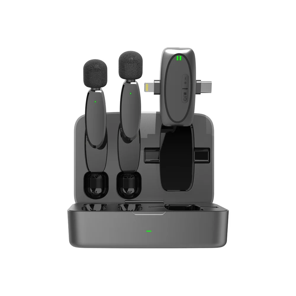 Porodo Wireless Lavalier Microphone & Charging Case Lightning/Type-C/3.5mm AUX I