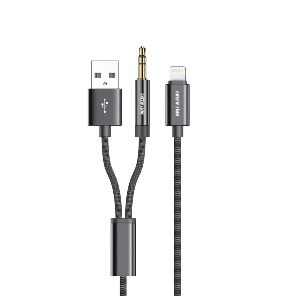 Green Lion 2-in-1 AUX Braided Cable (1.2m) – Lightning to 3.5mm