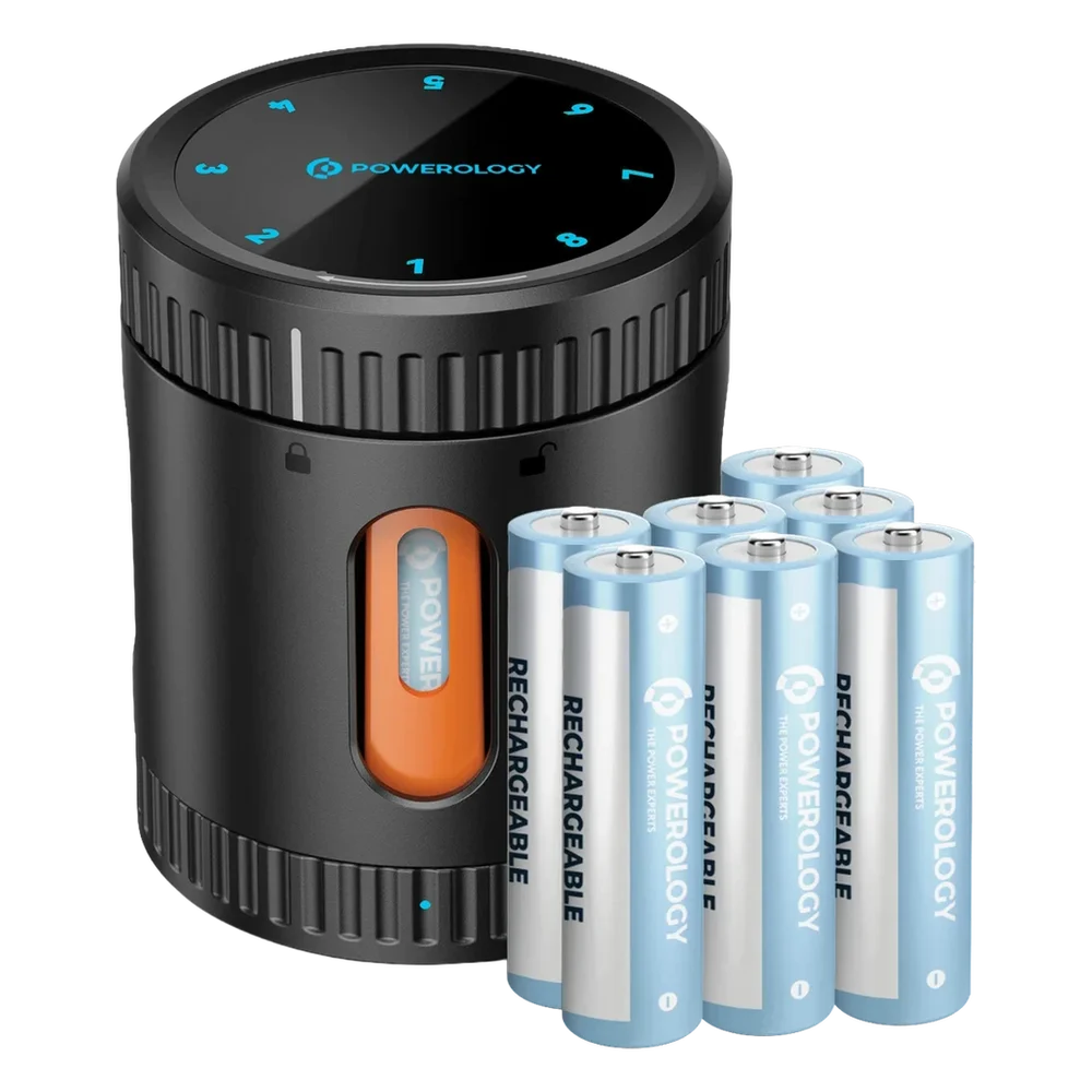 Powerology Neon Smart Battery Charging Case with 8 AA Batteries