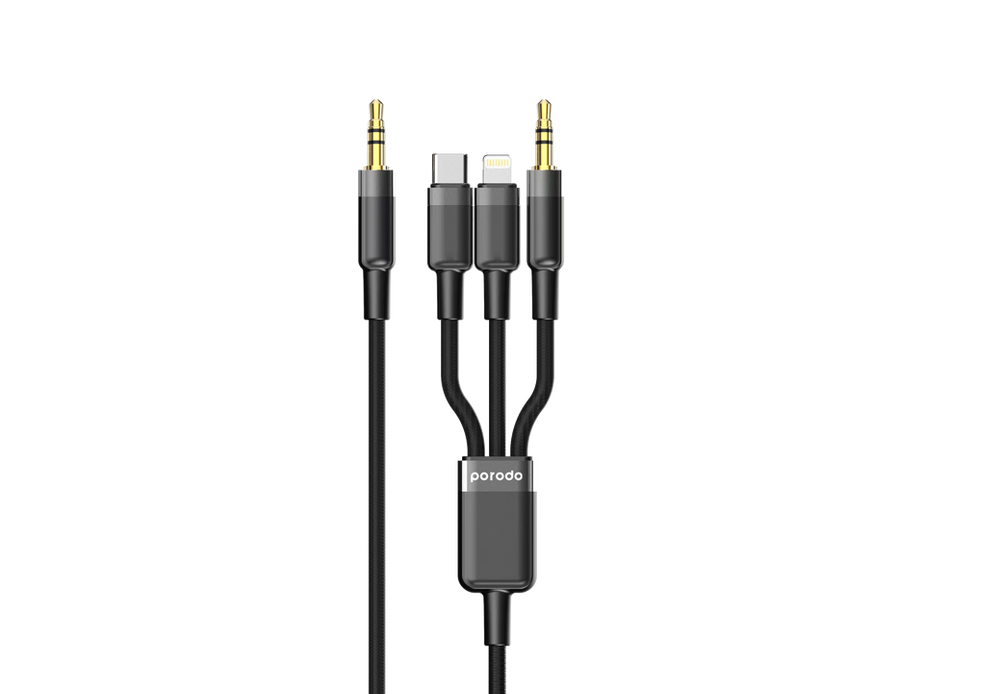 Porodo Multi-Device AUX 3.5mm|Type-C|Lightning Cable(4ft/1.2m)