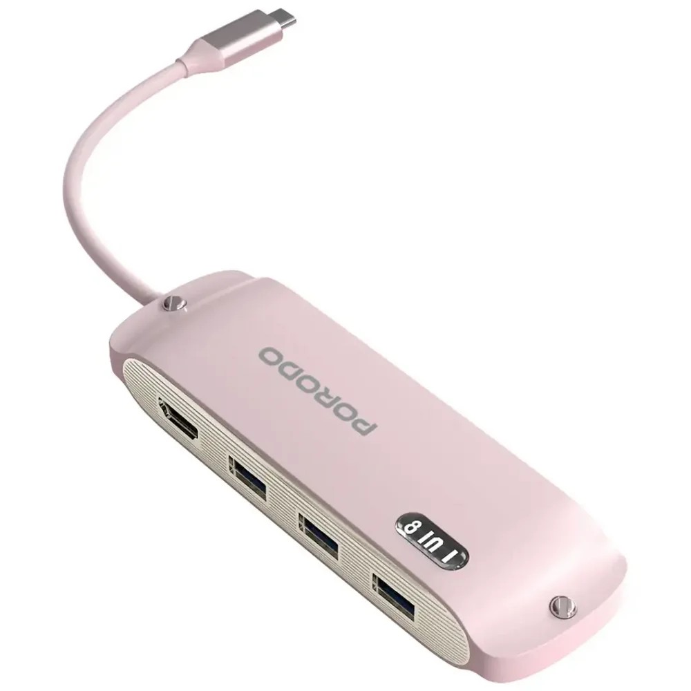 Porodo Malone 8-in-1 Multi-Port USB-C Hub – Pink