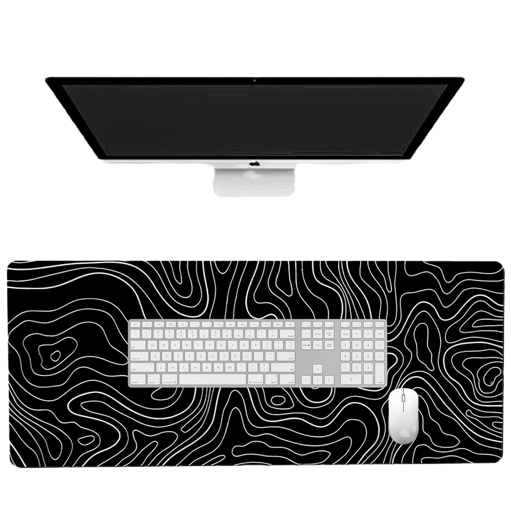 XL Gaming Mouse Pad – 70 × 30cm (Black with White Topographic Line)
