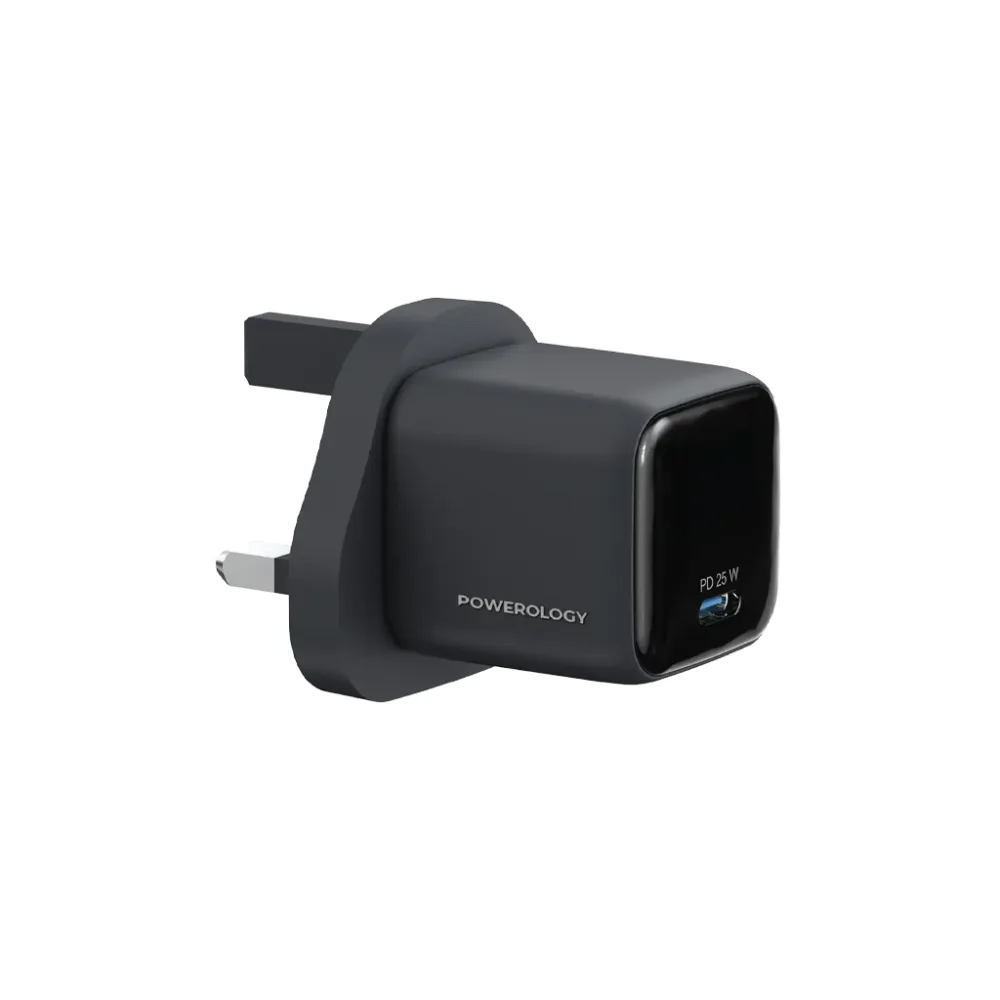 Powerology Volt-X 25W Mini Gan Wall Charger with USB C to Lightning Cable