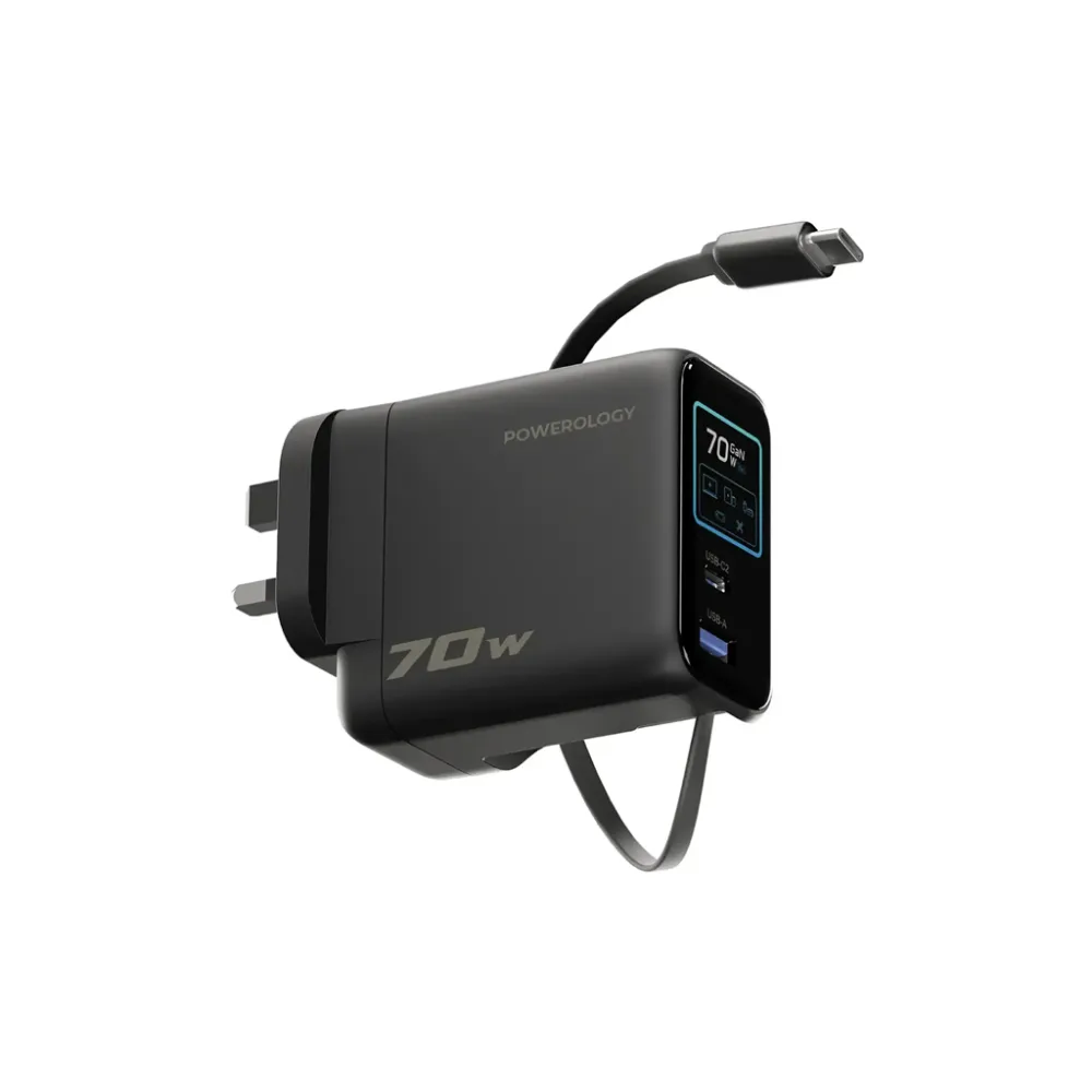 Powerology 70W TFT Adapter with Retractable Type-C Cable
