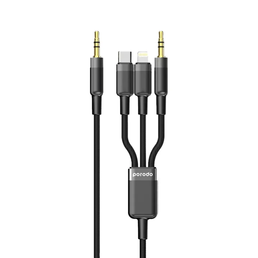 Porodo 3 in 1 Aux 3.5 to 3.5+C+Lightning Cable